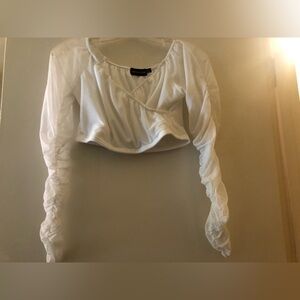 Pretty Little Things White midi top with runch sleeves Size 8
